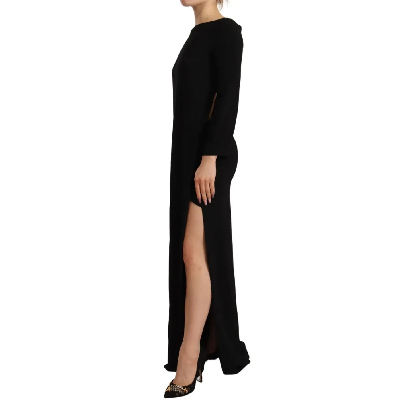 Dsquared² Black Long Sleeves Side Slit Floor Length Dress