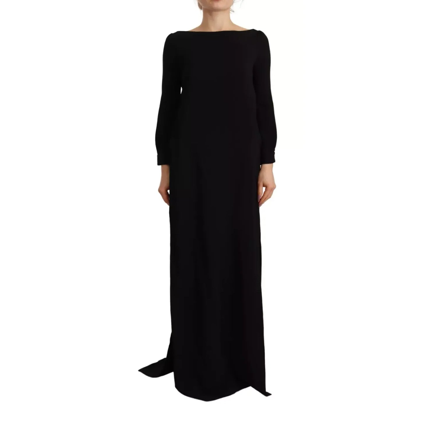 Dsquared² Black Long Sleeves Side Slit Floor Length Dress