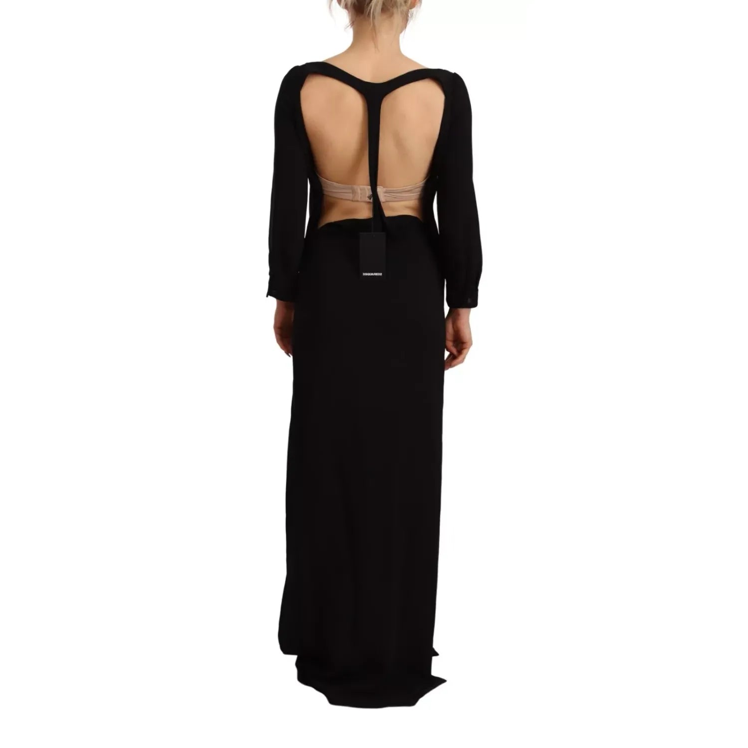 Dsquared² Black Long Sleeves Side Slit Floor Length Dress