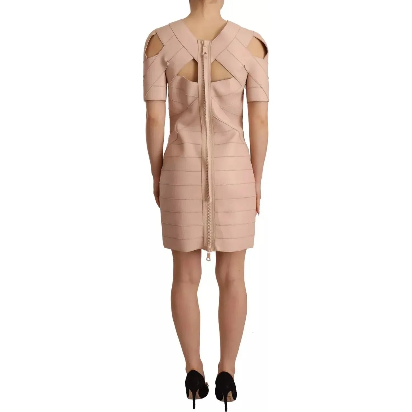 Dsquared² Beige Leather Open Shoulder Sheath Mini Dress Dsquared²