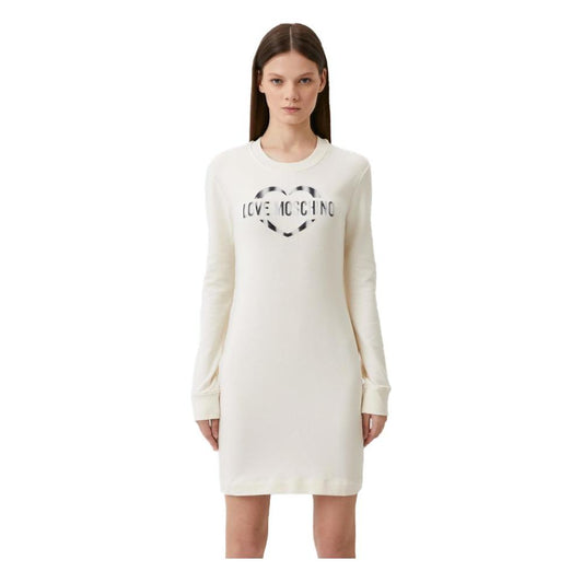 Love Moschino Chic White Cotton Blend Dress with Logo Accent Love Moschino