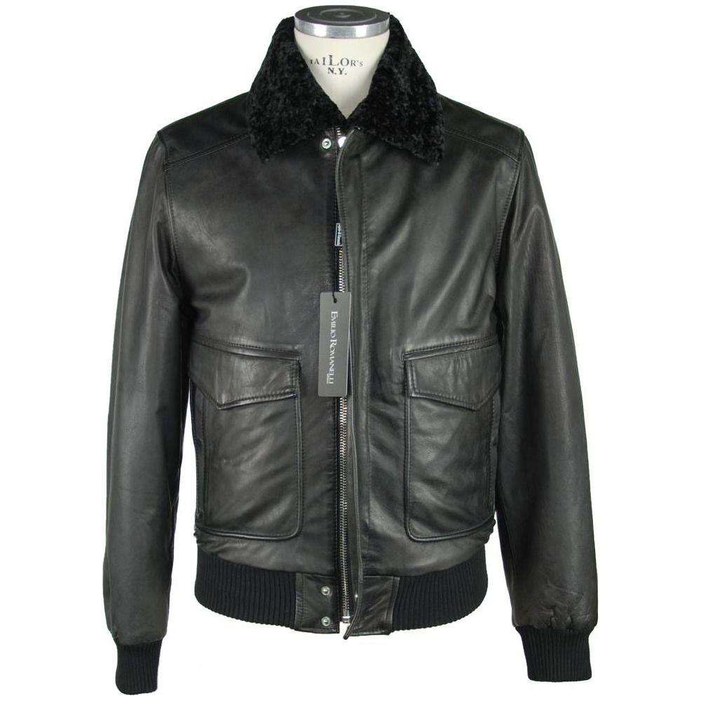 Emilio Romanelli Sleek Black Leather Zip Jacket Emilio Romanelli