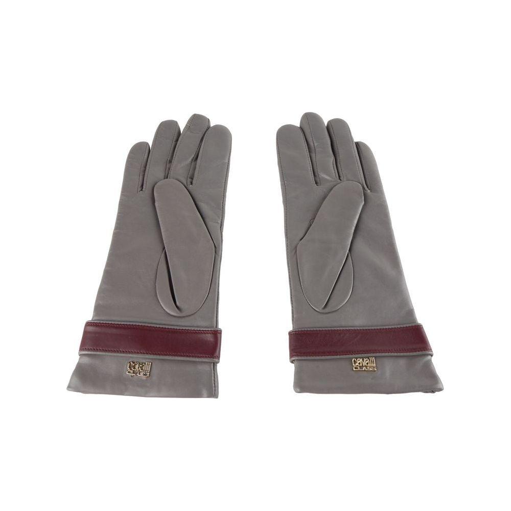 Cavalli Class Gray Lambskin Women Glove Cavalli Class