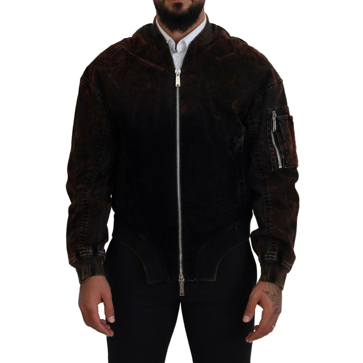 Dsquared² Brown Cotton Bomber Zipper Pocket Sleeves Jacket
