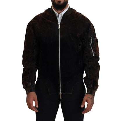 Dsquared² Brown Cotton Bomber Zipper Pocket Sleeves Jacket