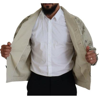 Dsquared² Off White Black Splash Print Casual Denim Jacket 1728,67345645728,Clothing,Denim Jackets - Jackets & Coats - Clothing,Dsquared²,IT48 | M,Jackets & Coats - Clothing,Jackets - Men - Clothing,Material: 100% Cotton,Men,Off White,Preowned / Defect