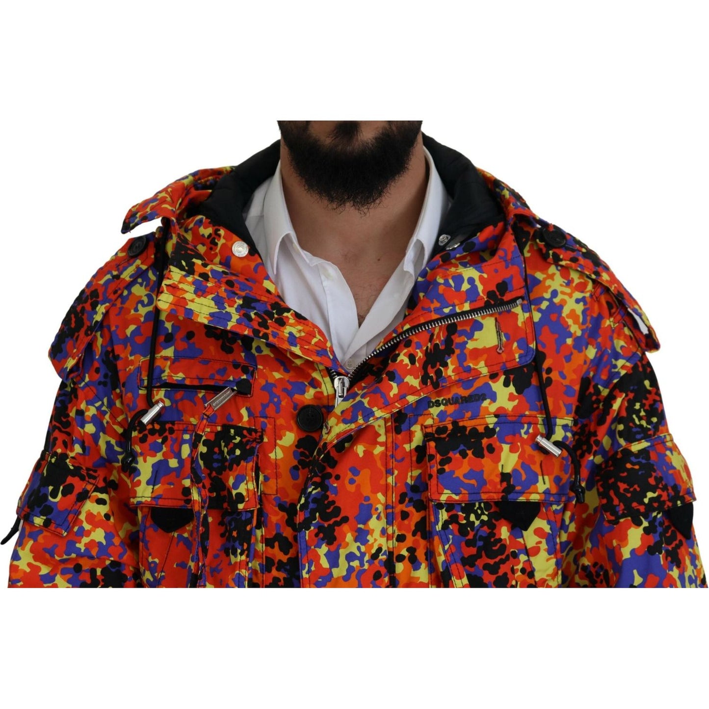 Dsquared² Multicolor Long Hooded Cargo Pocket Coat Jacket Dsquared²