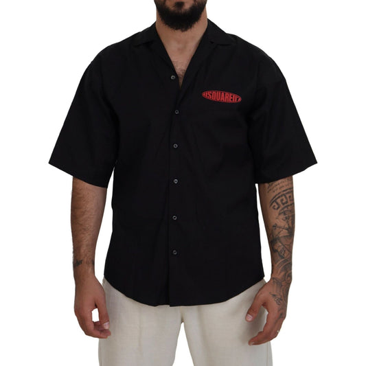 Dsquared² Black Cotton Collared Logo Print Short Sleeve Shirt Dsquared²