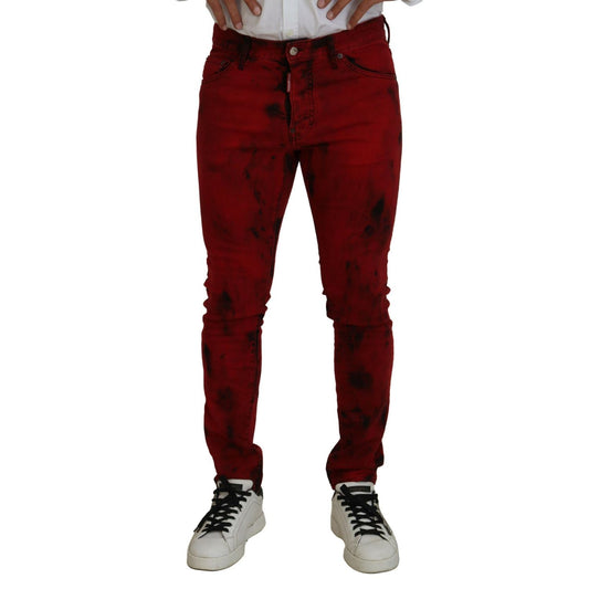 Dsquared² Red Cotton Tie Dye Skinny Casual Men Denim Jeans