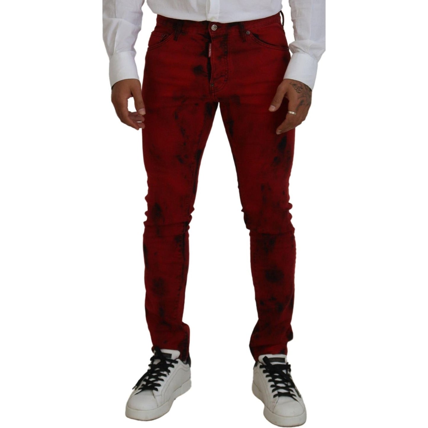 Dsquared² Red Cotton Tie Dye Skinny Casual Men Denim Jeans Dsquared²