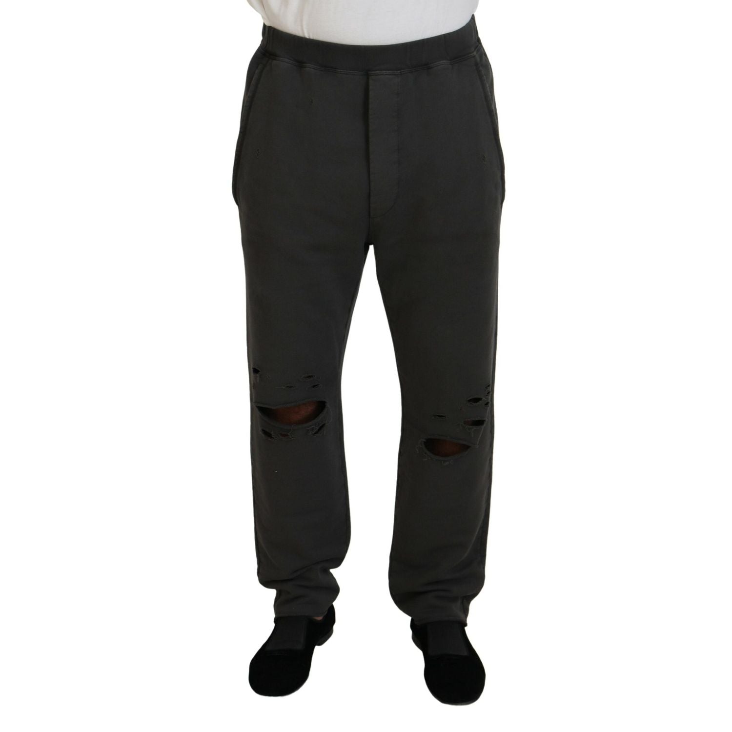 Dsquared² Dark Gray Cotton Men Casual Tattered Pants