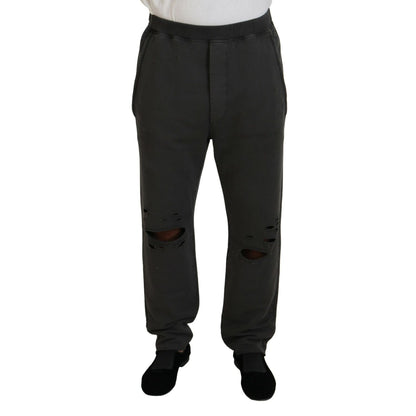Dsquared² Dark Gray Cotton Men Casual Tattered Pants