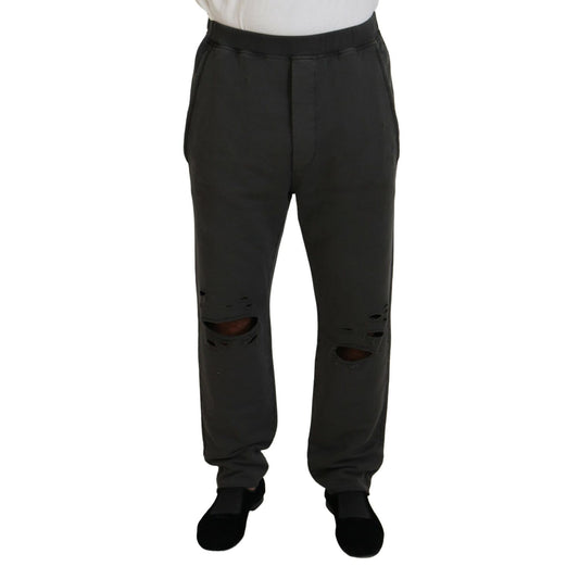 Dsquared² Dark Gray Cotton Men Casual Tattered Pants