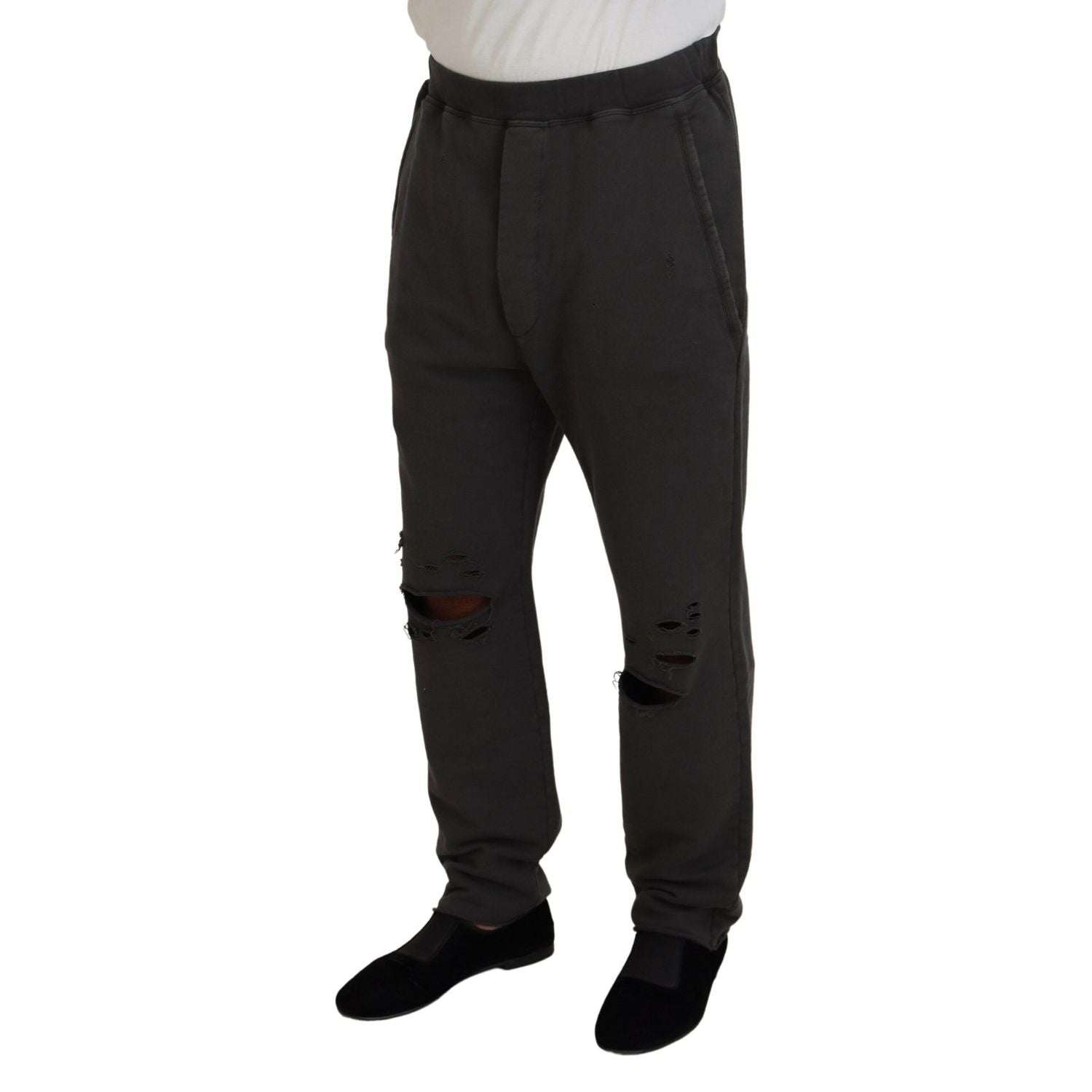 Dsquared² Dark Gray Cotton Men Casual Tattered Pants