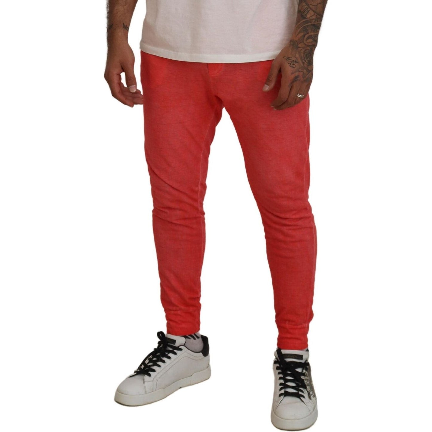 Dsquared² Orange Cotton Elastic Waist Logo Men Pants Dsquared²