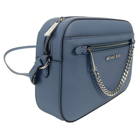 Michael Kors Jet Set East West Large Denim Leather Zip Chain Crossbody Bag Michael Kors