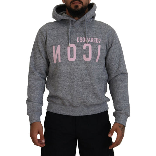 Dsquared² Gray Cotton Hooded Printed Men Pullover Sweater Dsquared²