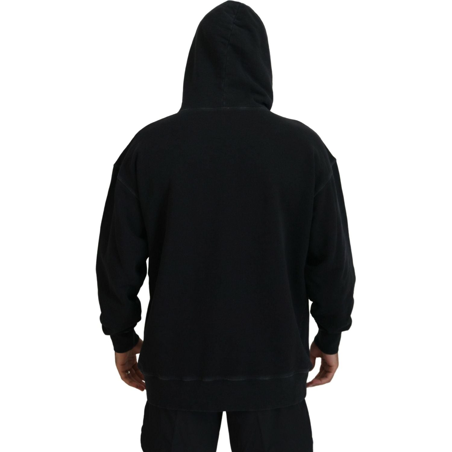 Dsquared² Black Cotton Hooded Printed Men Pullover Sweater