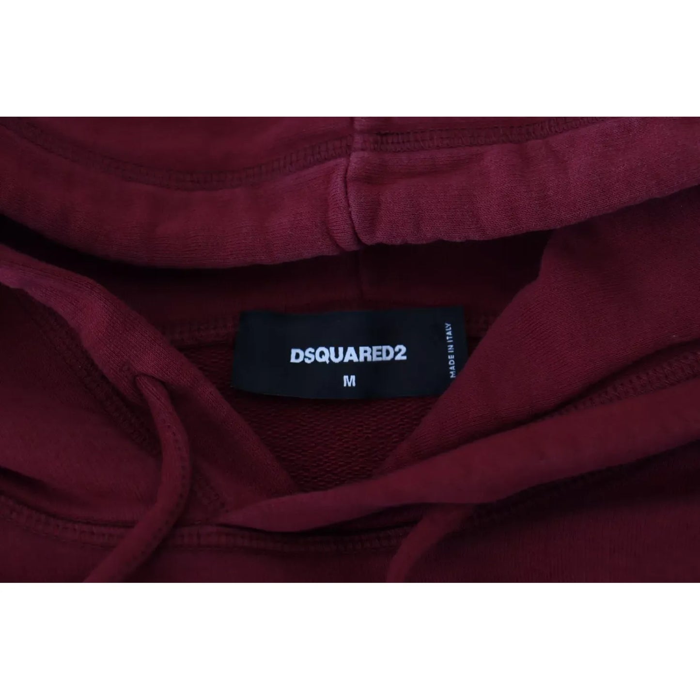 Dsquared² Maroon Cotton Tattered Hooded Printed Pullover Sweater