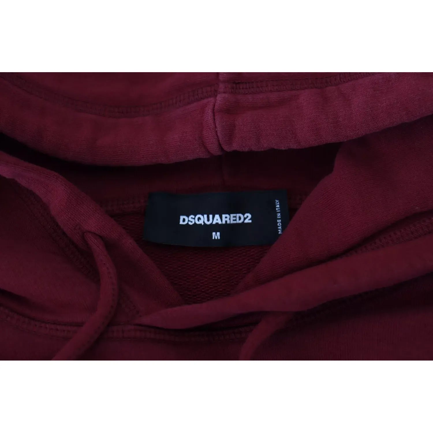 Dsquared² Maroon Cotton Tattered Hooded Printed Pullover Sweater