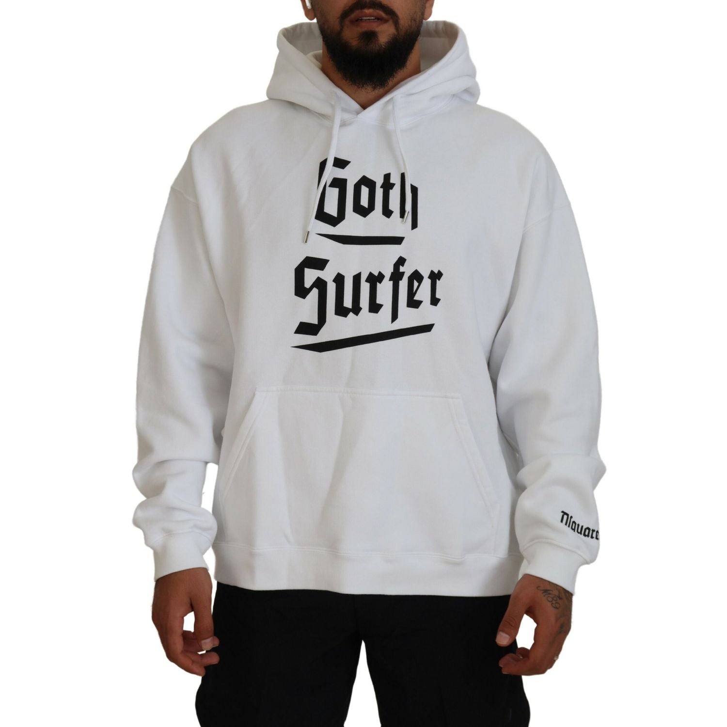 Dsquared² White Cotton Hooded Printed Men Pullover Sweater
