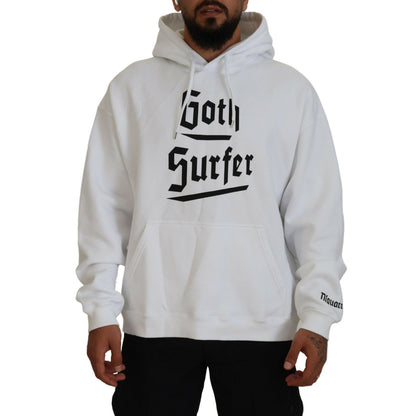 Dsquared² White Cotton Hooded Printed Men Pullover Sweater