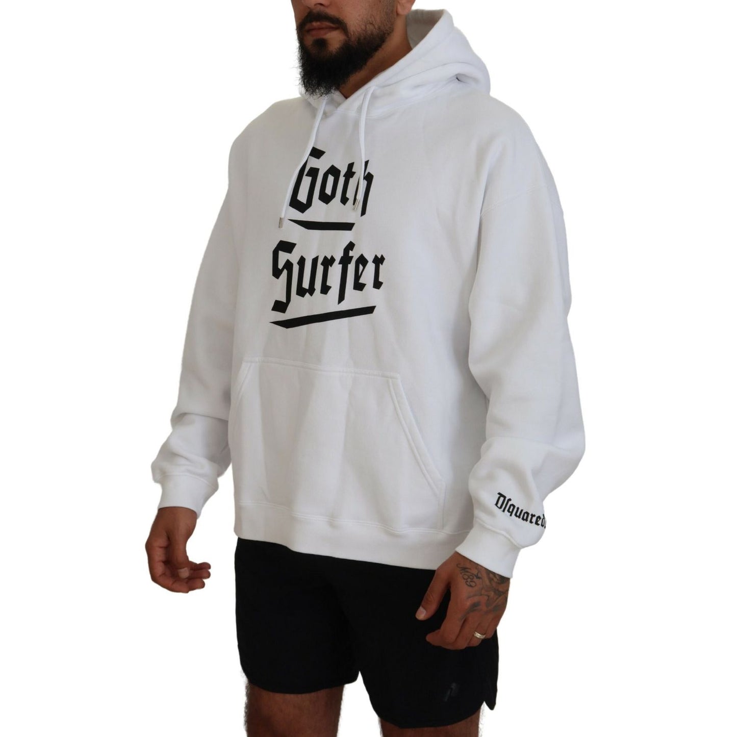 Dsquared² White Cotton Hooded Printed Men Pullover Sweater