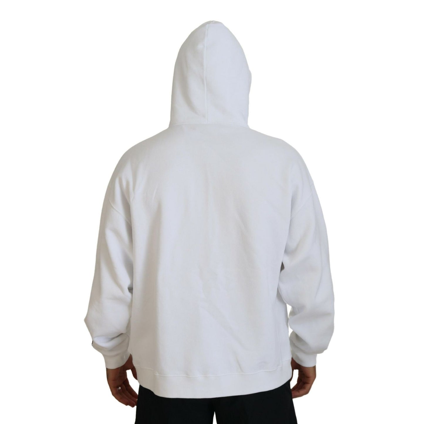 Dsquared² White Cotton Hooded Printed Men Pullover Sweater