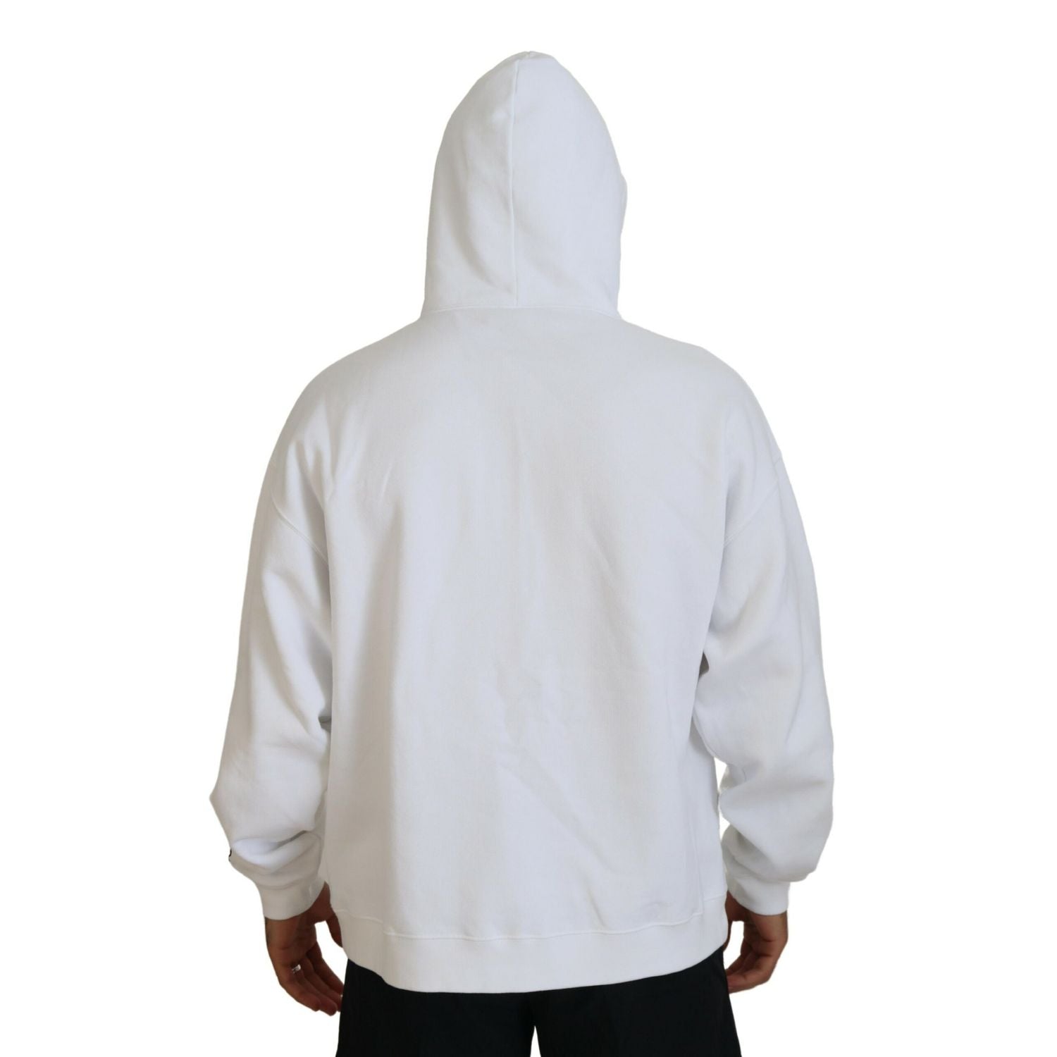 Dsquared² White Cotton Hooded Printed Men Pullover Sweater