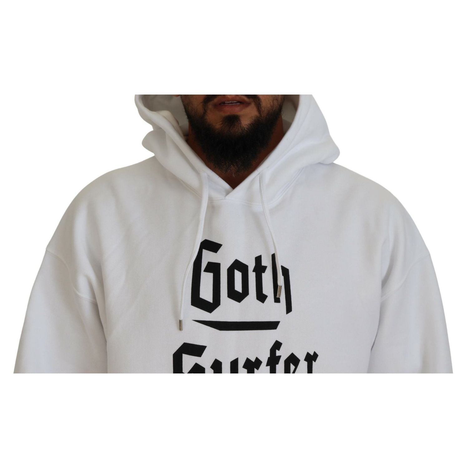 Dsquared² White Cotton Hooded Printed Men Pullover Sweater