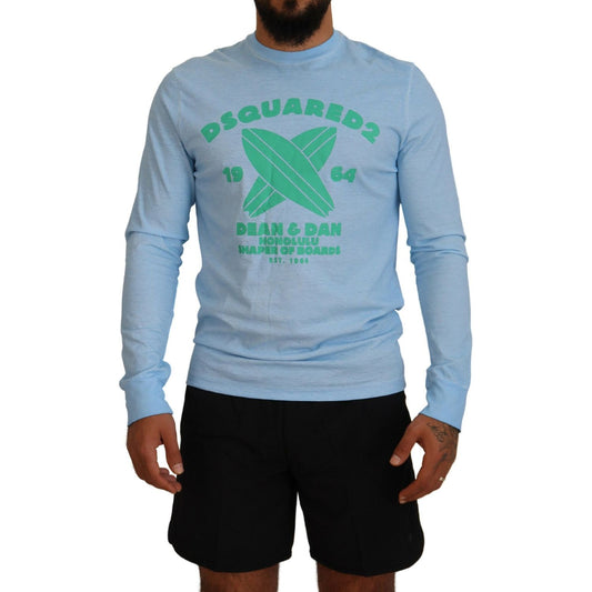 Dsquared² Light Blue Printed Long Sleeves Men Sweater Dsquared²