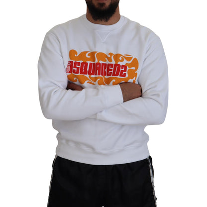 Dsquared² White Cotton Printed Long Sleeves Pullover Sweater
