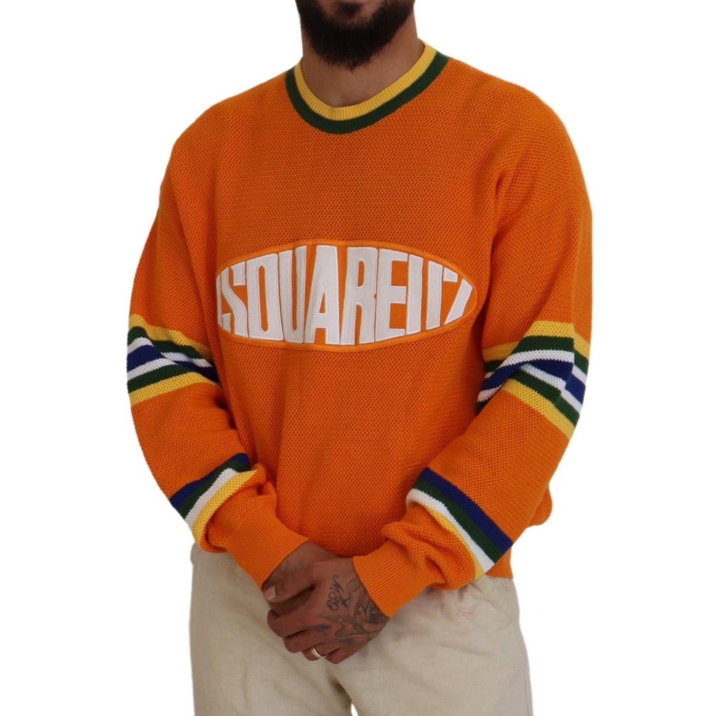 Dsquared² Orange Printed Long Sleeves Men Pullover Sweater