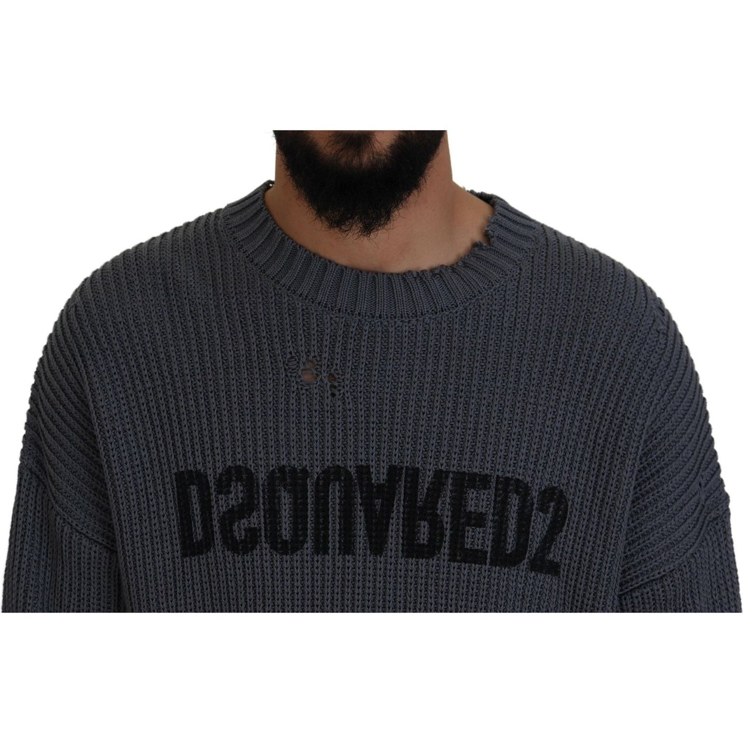 Dsquared² Gray Men Tattered Knitted Pullover Sweater Dsquared²