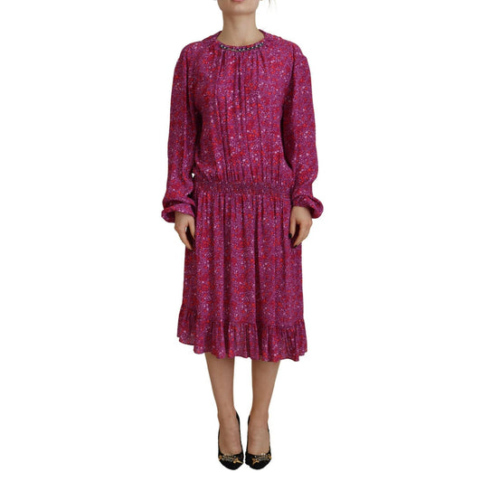 Dsquared² Fuchsia Stars Embellished Long Sleeves Dress