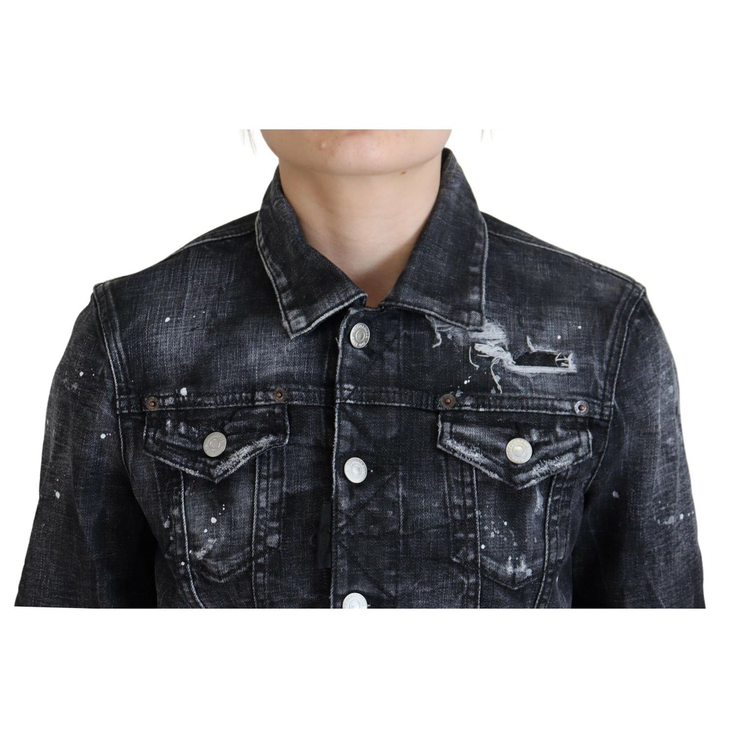 Dsquared² Gray Washed Cotton Distressed Denim Jacket