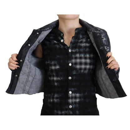 Dsquared² Gray Washed Cotton Distressed Denim Jacket