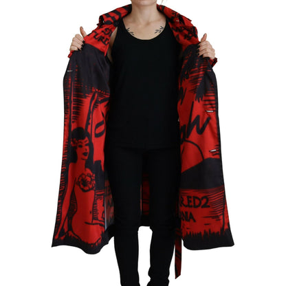 Dsquared² Red Printed Button Collared Desigual Coat Jacket