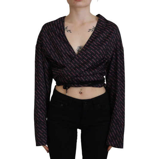 Dsquared² Black Polyester Cropped Logo Printed Blouse Top Dsquared²