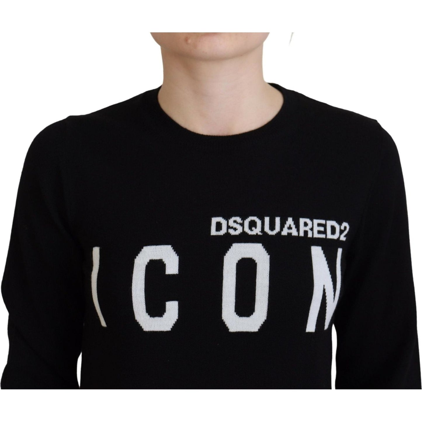 Dsquared² Black Virgin Wool Logo Print Long Sleeves Sweater Dsquared²