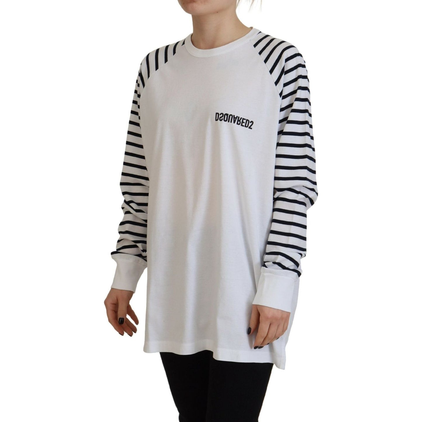 Dsquared² White Cotton Striped Crew Neck Short Sleeve Sweater Dsquared²