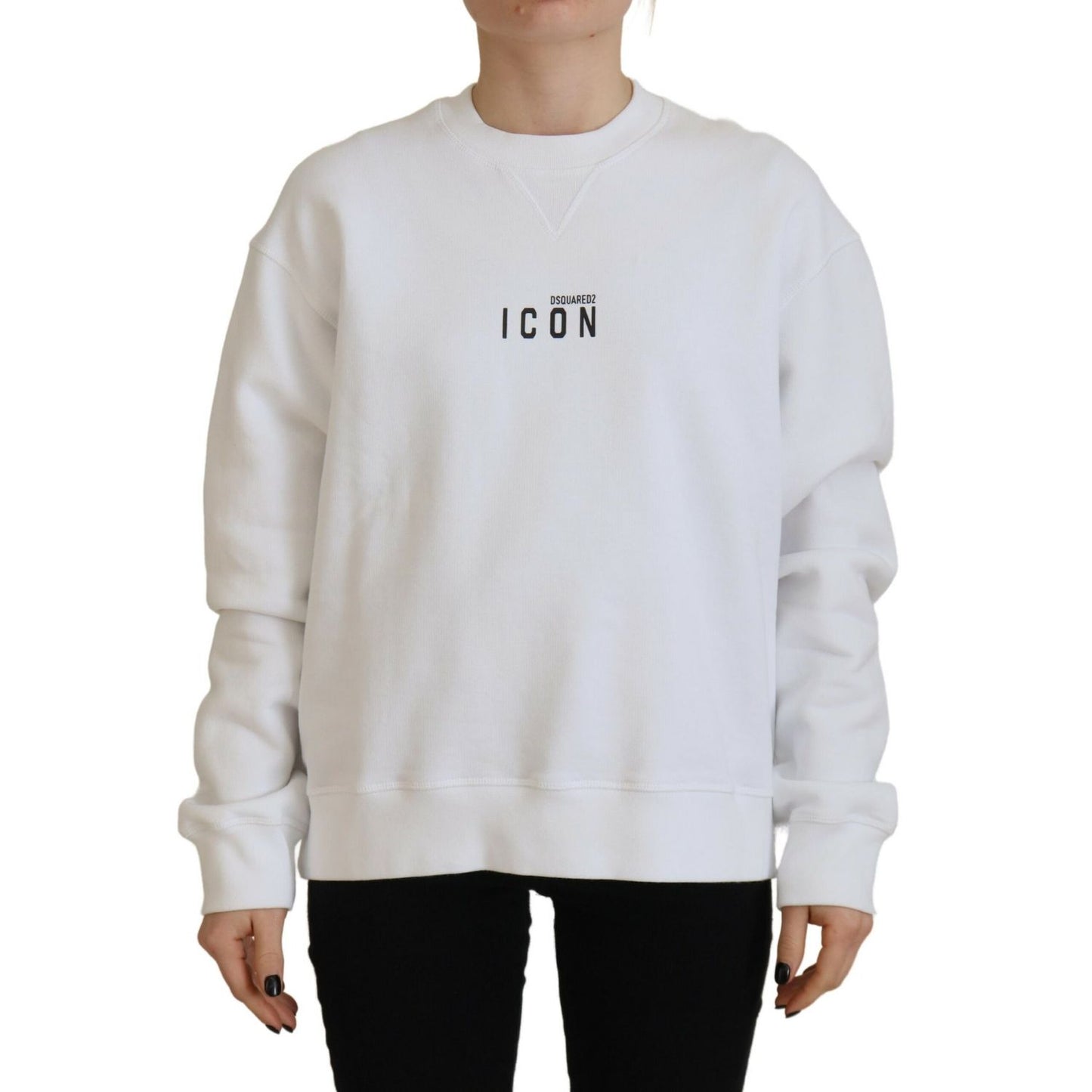 Dsquared² White Cotton Printed Long Sleeve Crew Neck Sweater