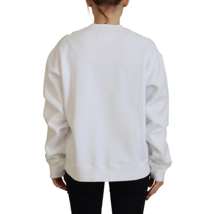 Dsquared² White Cotton Printed Long Sleeve Crew Neck Sweater