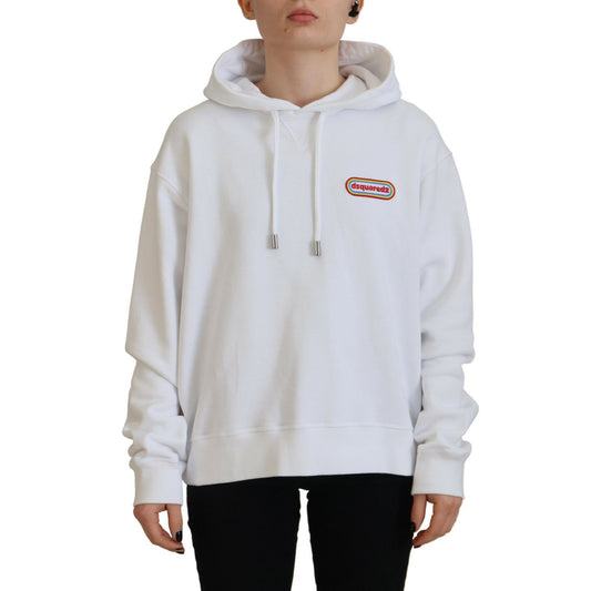Dsquared² White Logo Patch Cotton Hoodie Sweatshirt Sweater