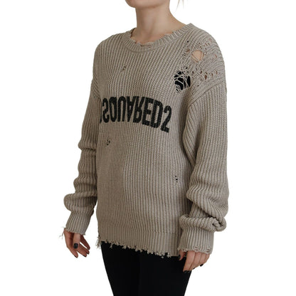 Dsquared² Beige Cotton Knitted Crewneck Pullover Sweater