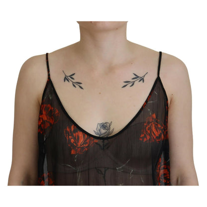 Dsquared² Black Floral Print Spaghetti Strap Tank Blouse Top