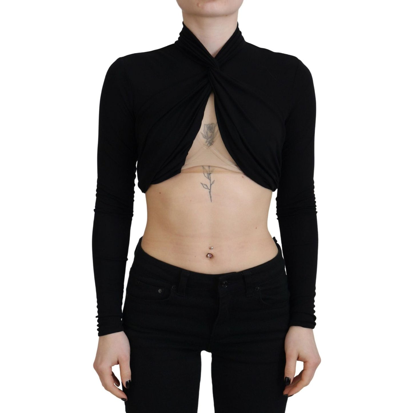 Dsquared² Black Cut Out Viscose Cropped Long Sleeves Top Dsquared²