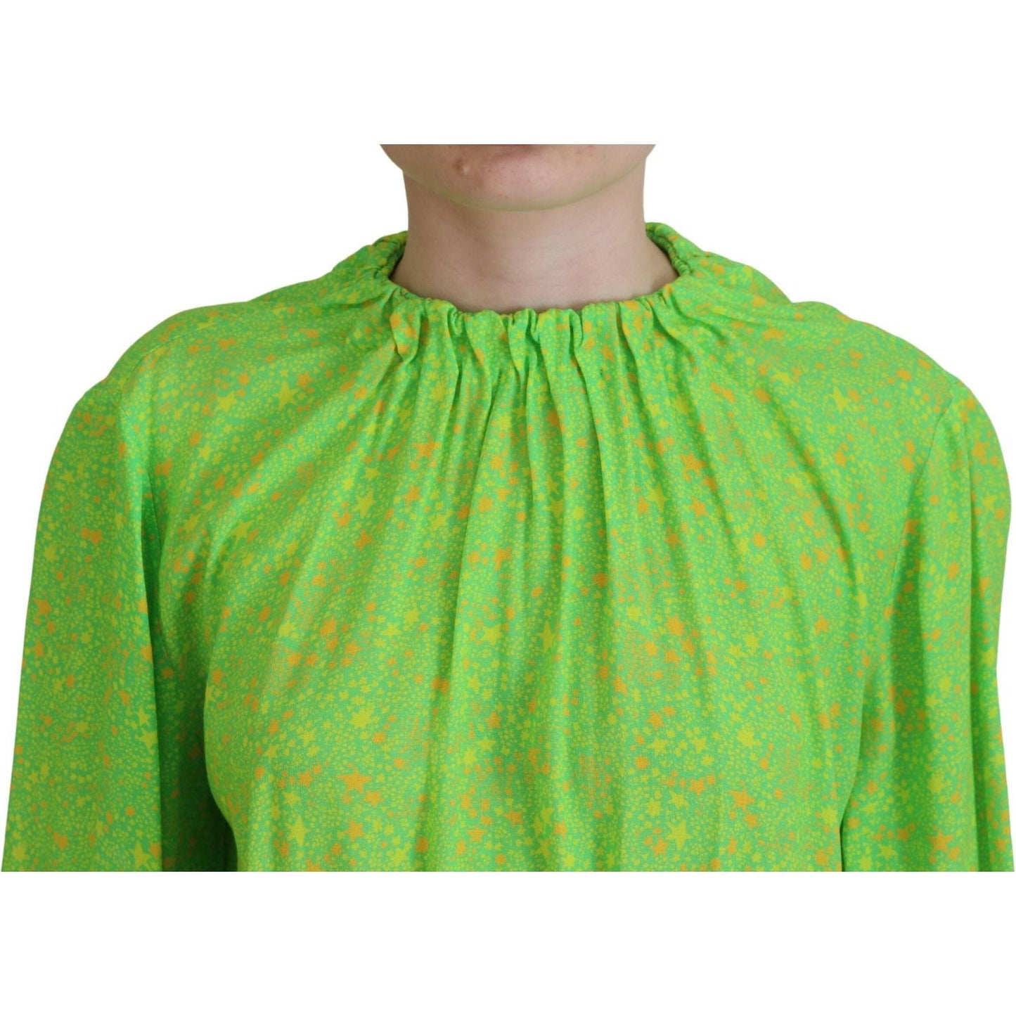 Dsquared² Green Stars Print Viscose Long Sleeves Blouse Top Dsquared²