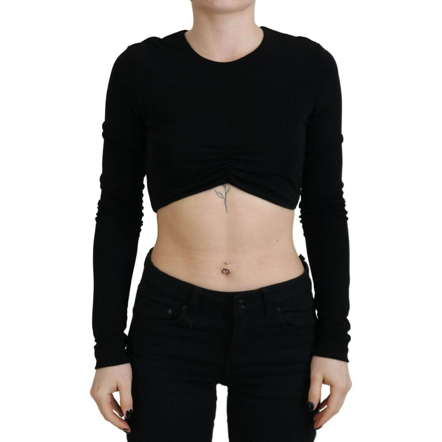 Dsquared² Black Viscose Cropped Round Neck Long Sleeves Top Dsquared²