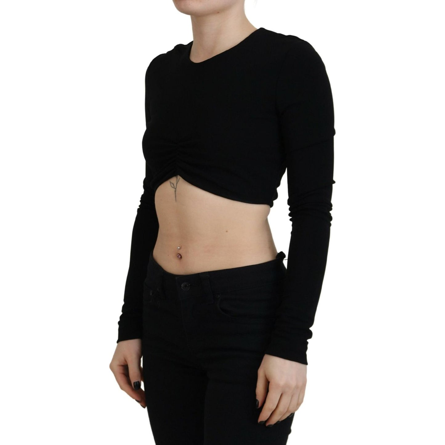 Dsquared² Black Viscose Cropped Round Neck Long Sleeves Top Dsquared²